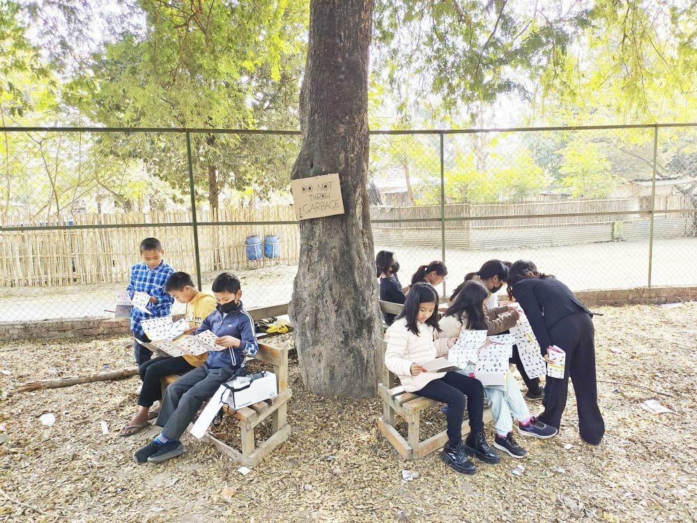 Children participate in the bird walk held at PWD Forest Colony Complex, Dimapur.